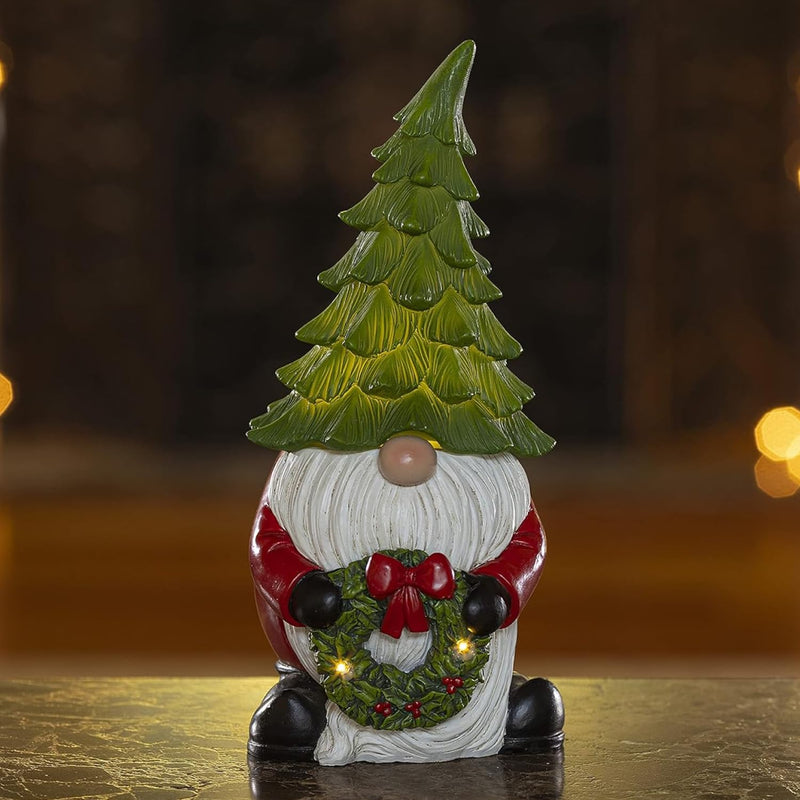 Resin Christmas Gnome Decorative Figures Illuminated Indoor Gnome Decorations