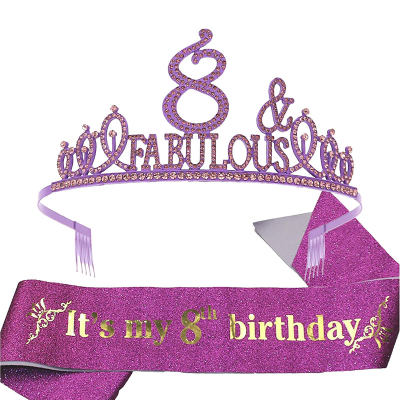 Girls 8th Birthday Sash and Tiara - Fabulous Glitter Sash + Fabulous