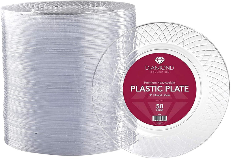 Clear Disposable Plastic Plates, 50ct Clear Plastic Plates 9 Inch - Heavy Duty