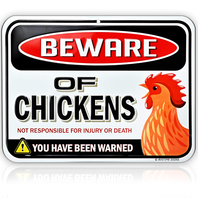 Beware of Chickens Signs Metal Warning Sign 9" x 12" Funny Outdoor Signs for Chicken Coop