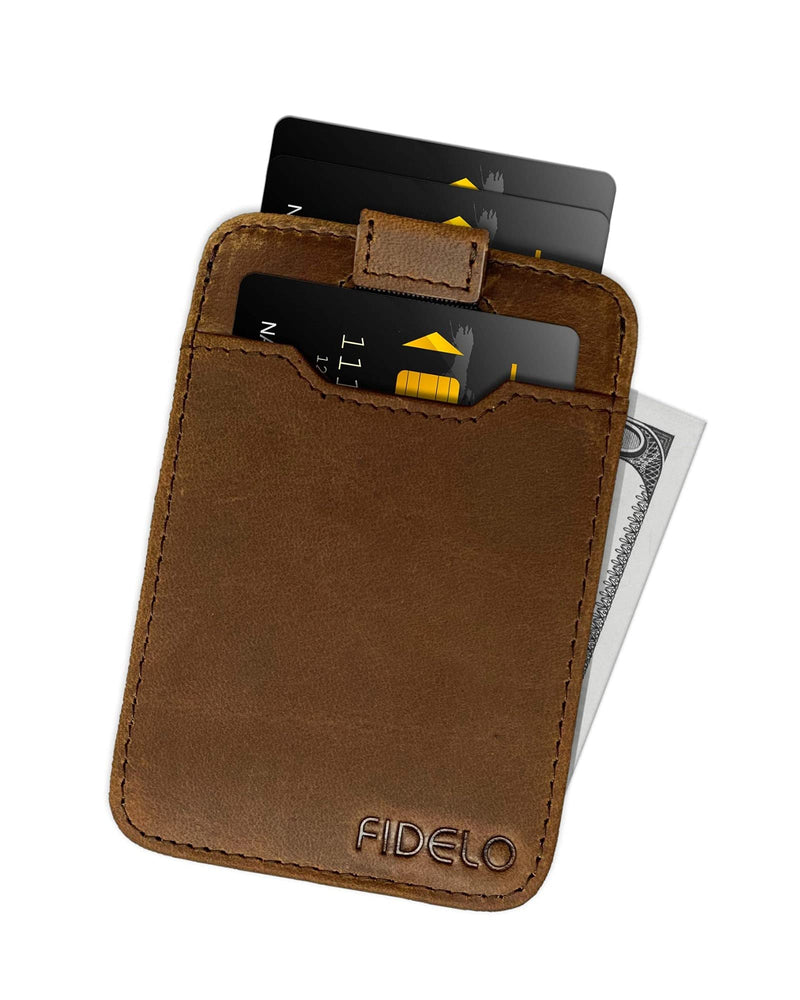 Minimalist wallet for men - card holder with pull tab - RFID blocking leather