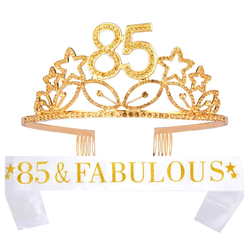 85th Birthday Sash and Tiara for Women - Fabulous Glitter Sash + Stars