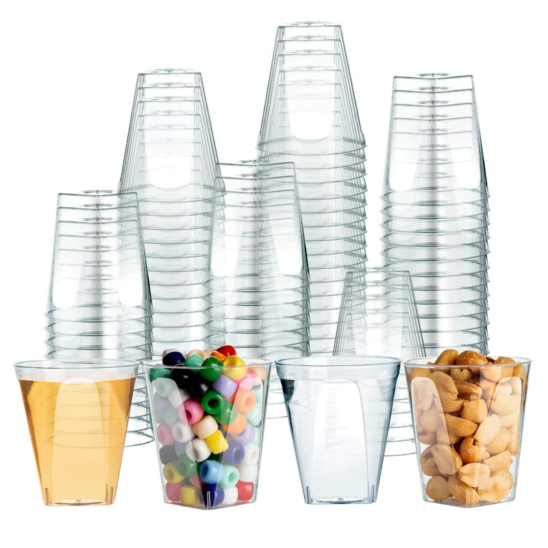 100 2 Ounce Clear Disposable Plastic Shot Glasses - Mini Glass, Small Cup