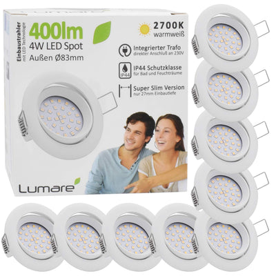 9x LED recessed spotlights 4w 400 lumens IP44 only 27mm extra flat installation depth LED