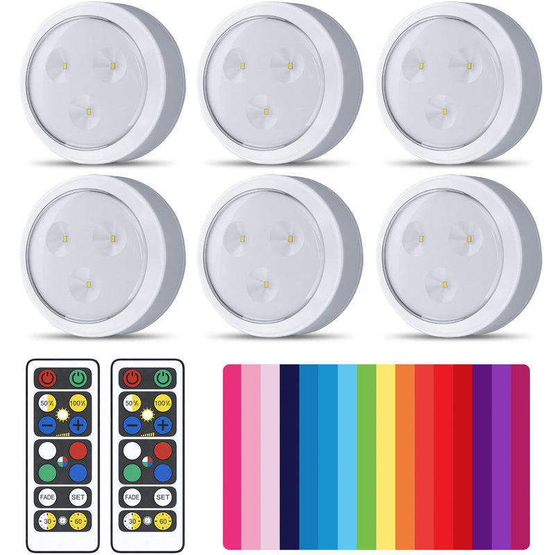 6 Pack Wireless RGB LED Lights - Battery Operated Puck Lights - Night