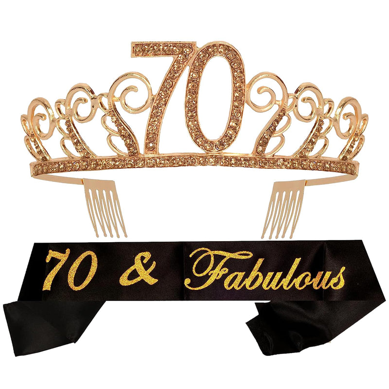 70th Birthday Sash and Tiara for Women - Fabulous Glitter Sash + Waves