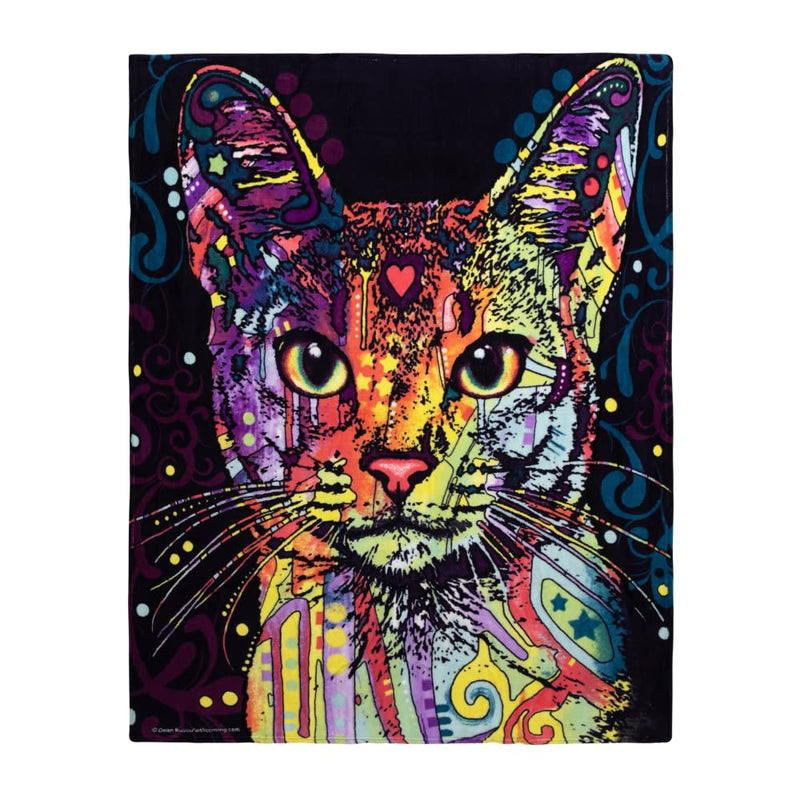 Colorful Cat Fleece Bed Blanket 50" x 60" Dean Russo Confident Cat