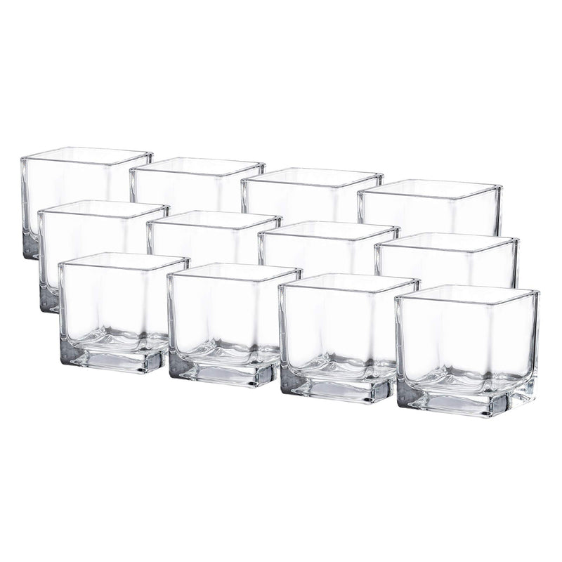 Square Glass Cube Vase and Candle Holders, 63.5cm, Set of 12