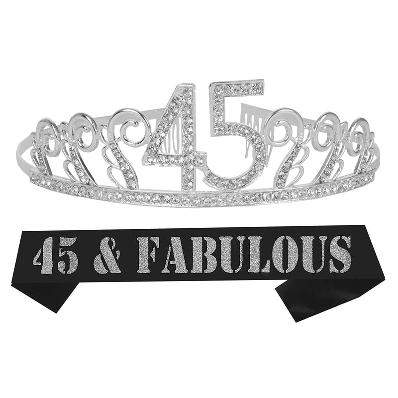 45th Birthday Sash and Tiara for Women - Fabulous Glitter Sash + Waves