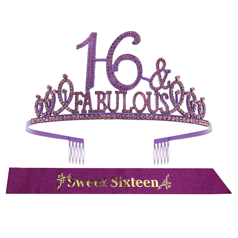 Girls 16th Birthday Sash and Tiara - Fabulous Set: Glitter Sash