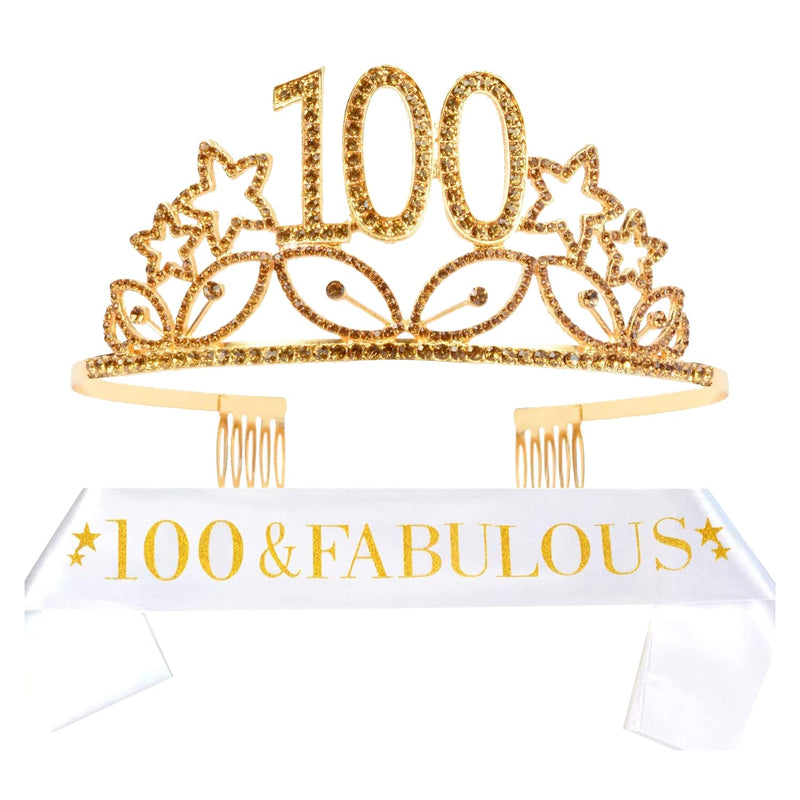 100th Birthday Sash and Tiara for Women - Fabulous Glitter Sash + Stars