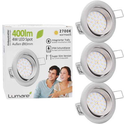 9x LED recessed spotlights 4w 400 lumens IP44 only 27mm extra flat installation depth LED