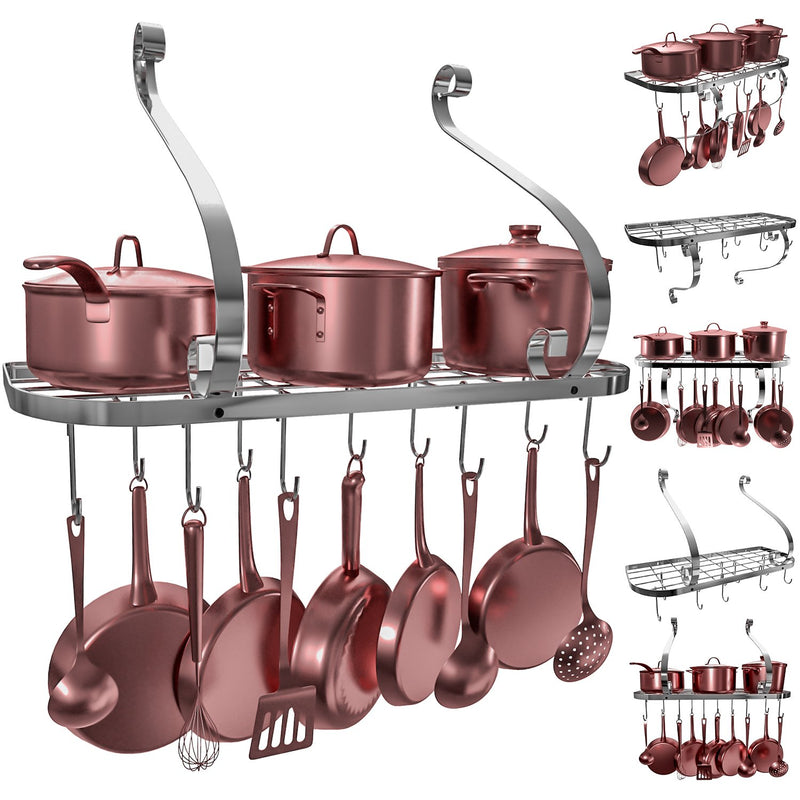 Hanging Pot Rack Organizer, Wall Mounted Kitchen Pan Organizer for Pots and Pans