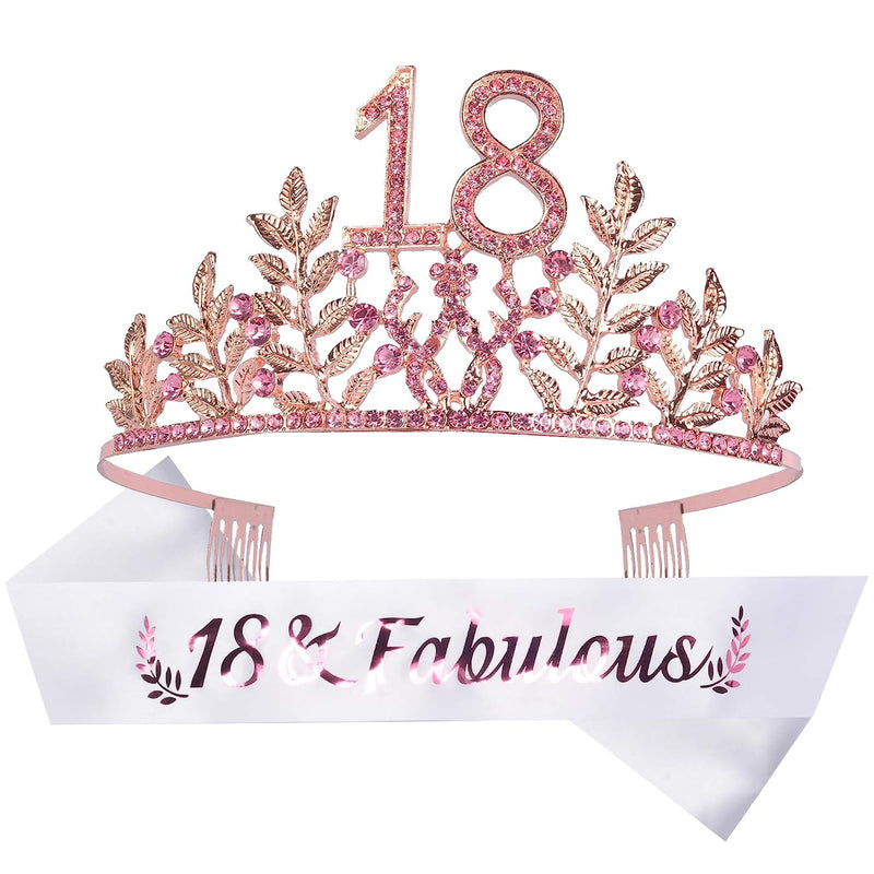 18th Birthday Sash and Tiara for Women - Fabulous Set: Glitter Sash + Leaves