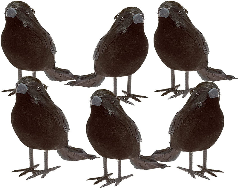 6 pieces black feathered small crows Halloween decorations for indoor and outdoor use