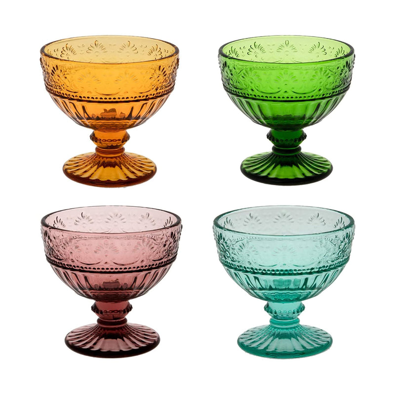 Glass Ice Cream Bowls - Vintage glass dessert bowls with pressed pattern