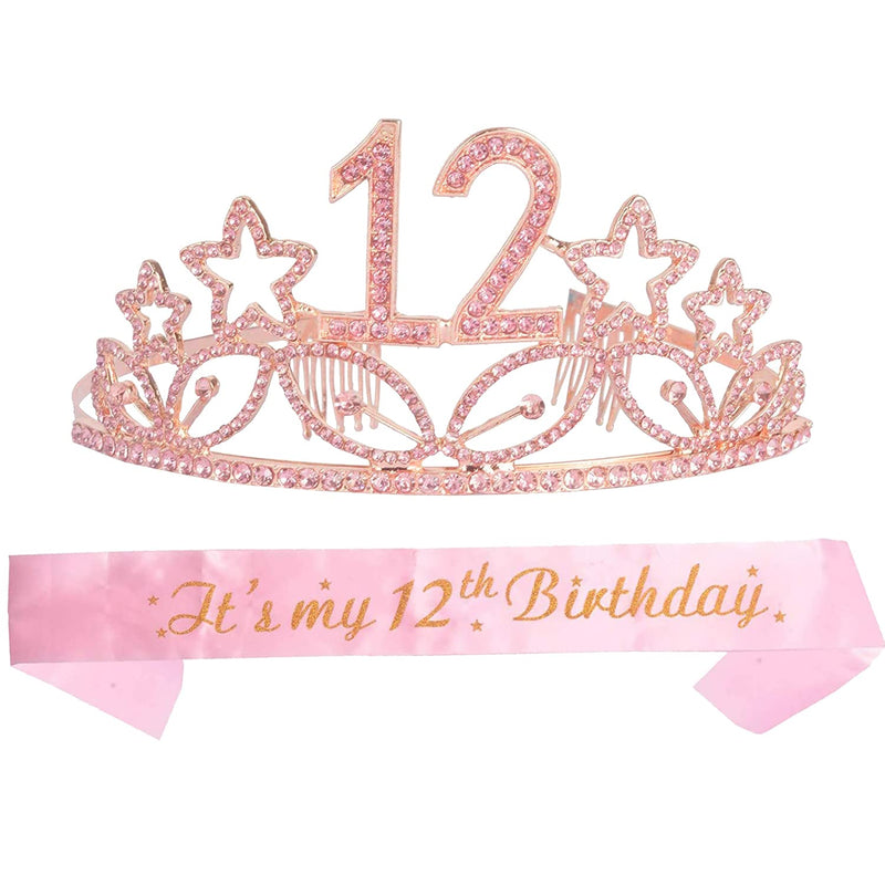 Girls 12th Birthday Sash and Tiara - Fabulous Glitter Sash + Stars