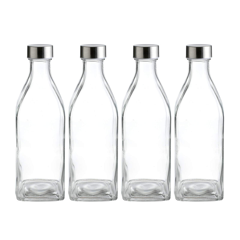 Square glass bottle with leak-proof stainless steel lid, 34 ounces