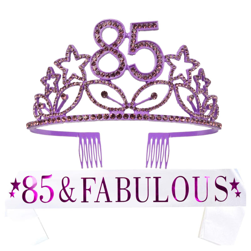 85th Birthday Sash and Tiara for Women - Fabulous Glitter Sash + Stars