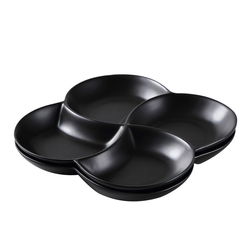 85" Ceramic 4 Section Black Serving Tray Set of 2 for Appetizers