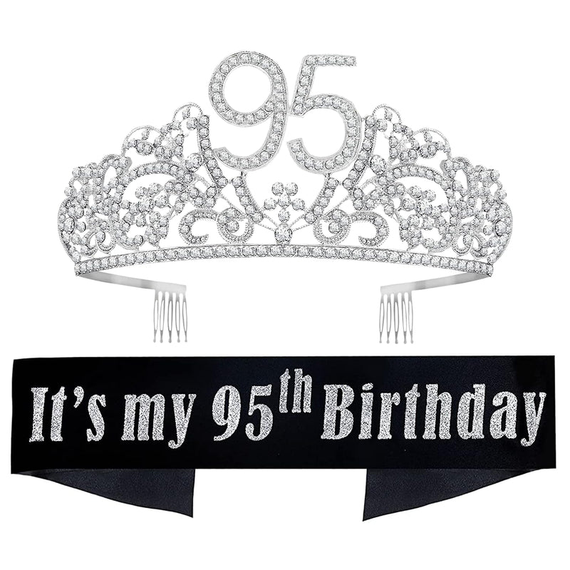 95th Birthday Sash and Tiara for Women - Fabulous Glitter Sash + Flowers