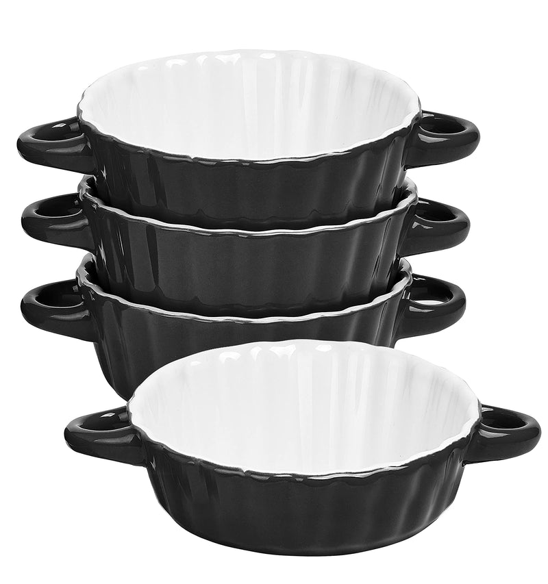 Ceramic Soup Bowls with Double Handles, 26 Ounce French Onion Stacking Bowls