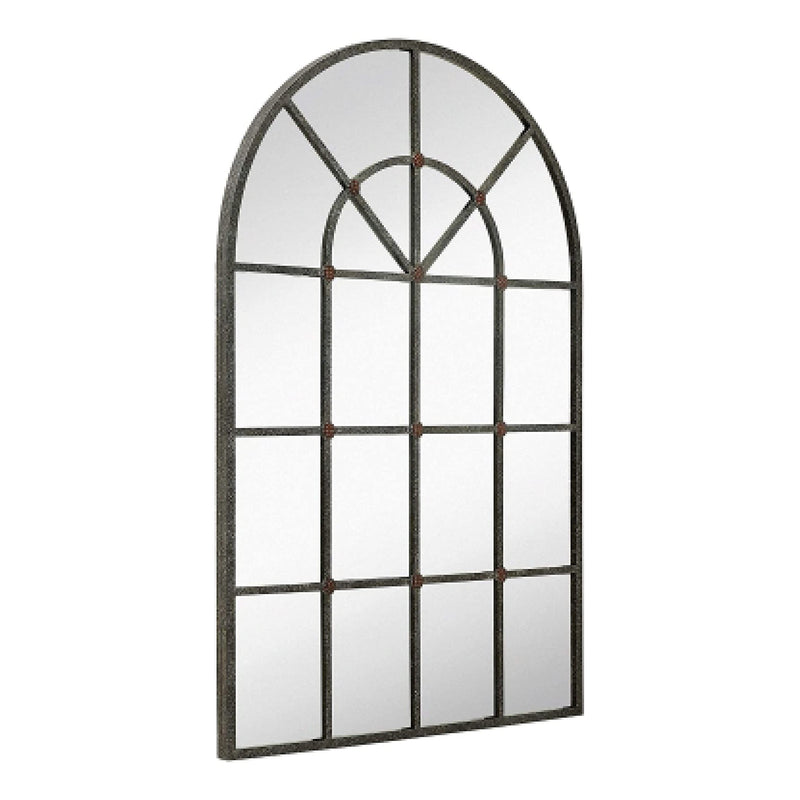 Metal 28x42 inch classic glass and iron mirror with arched top, large, decorative