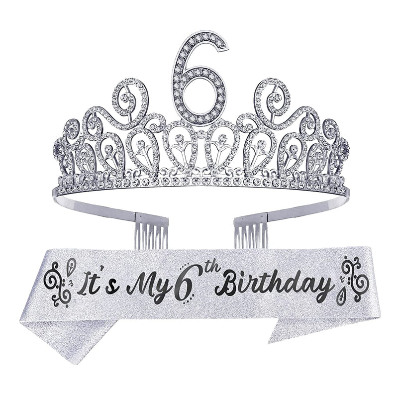 Girls 6th Birthday Sash and Tiara - Fabulous Glitter Sash + Waves