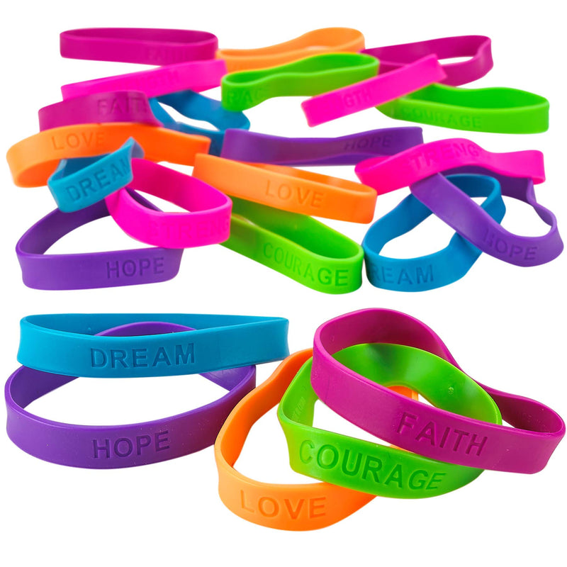 24 Rubber Bracelets with Sayings 8" Diameter Bracelet Assorted Colors