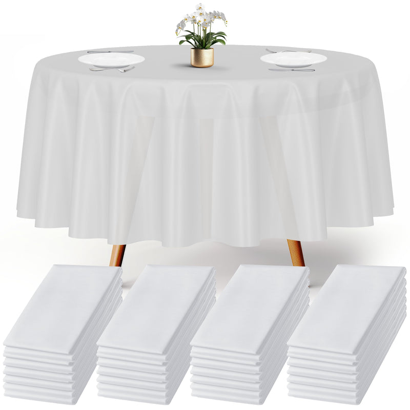 24 White Round Plastic Tablecloths 84" Plastic Tablecloths Disposable