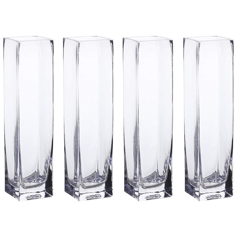 Clear glass vase, tall square block vase, centerpiece arrangement