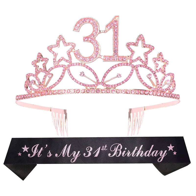 31st Birthday Sash and Tiara for Women - Fabulous Glitter Sash + Stars