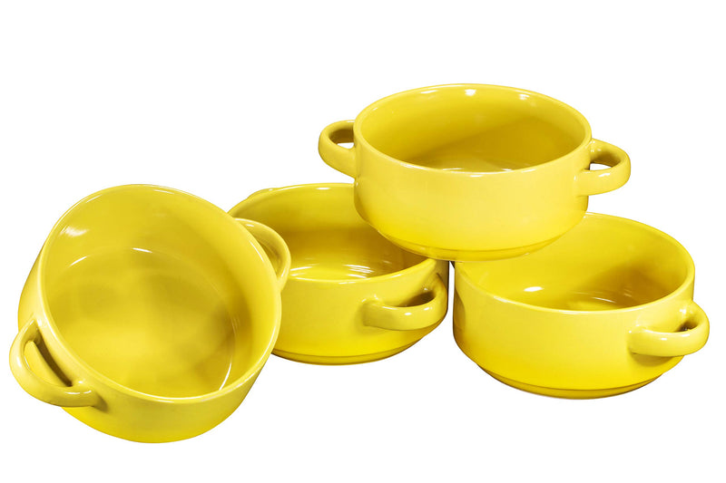 19 Ounce Ceramic Soup Bowls with Handles, Set of 4, 19 Ounce Large Ceramic Yellow