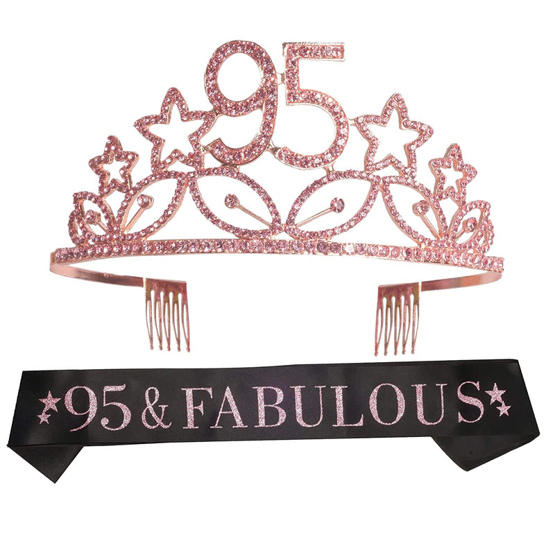 95th Birthday Sash and Tiara for Women - Fabulous Glitter Sash + Stars