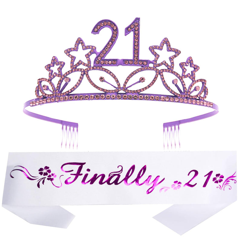 21st Birthday Sash and Tiara for Women - Fabulous Set: Glitter Sash + Stars