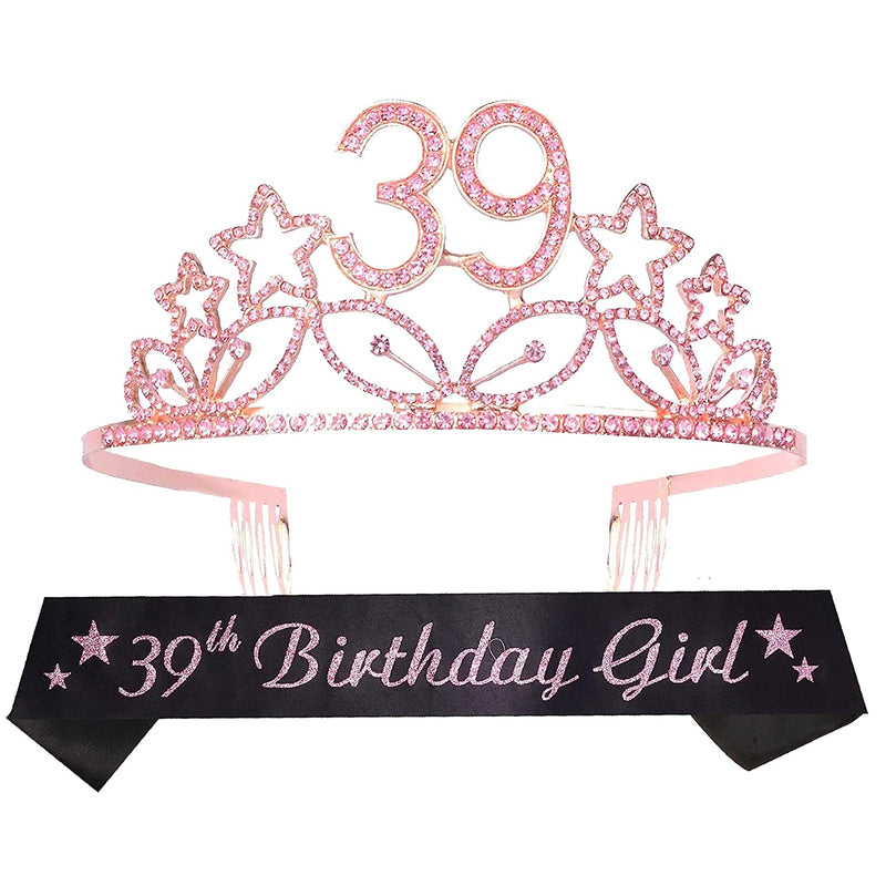 39th Birthday Sash and Tiara for Women - Fabulous Glitter Sash + Stars