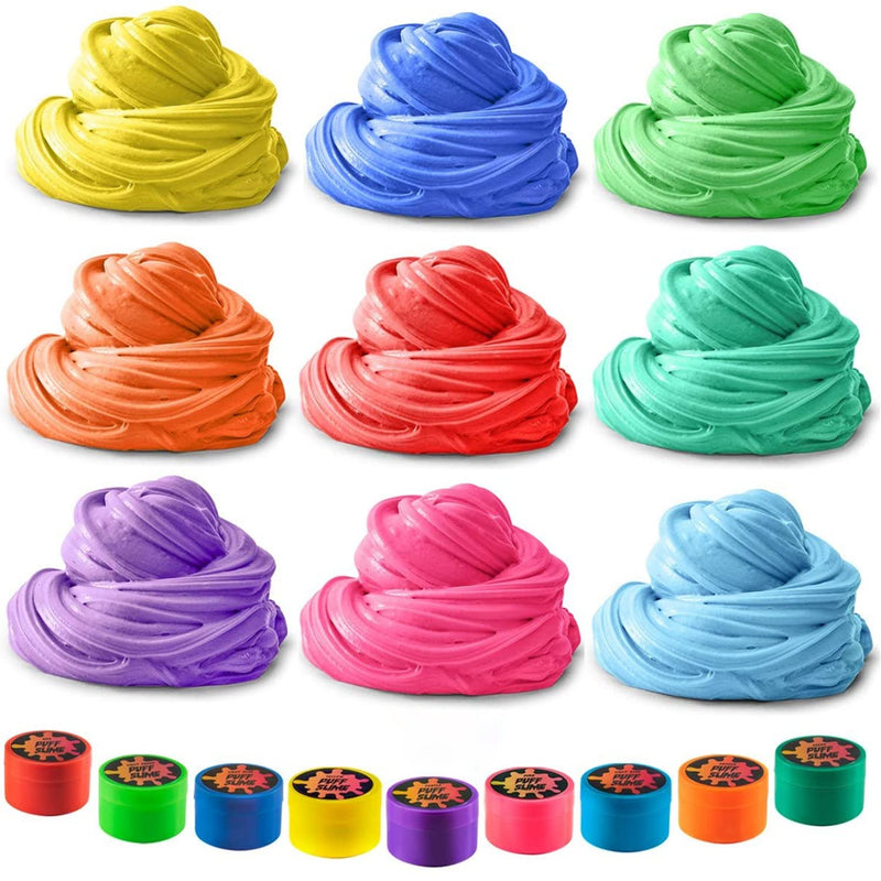 Puff Slime - 9 Pack Jumbo Fluffy Mud Putty, Assorted Bright Colors - 2 oz