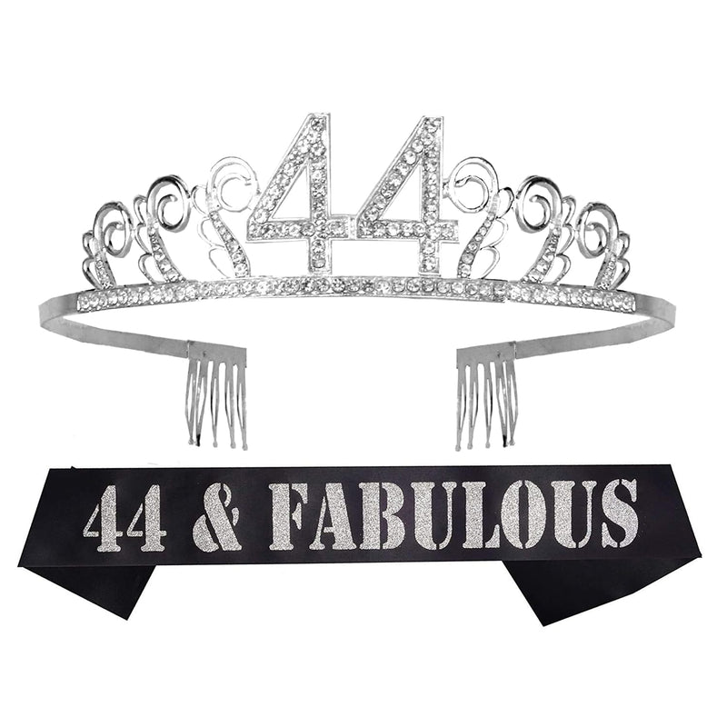 44th Birthday Sash and Tiara for Women - Fabulous Glitter Sash + Waves