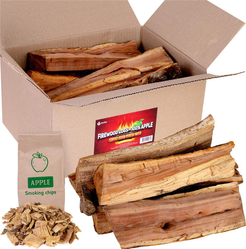 Apple Firewood 13-15 Pounds - Natural Wood Chips, Stove, Fire Pit - Divided