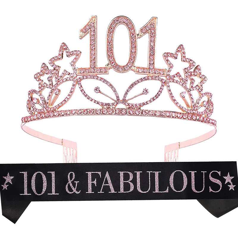 101st Birthday Sash and Tiara for Women - Fabulous Glitter Sash + Stars