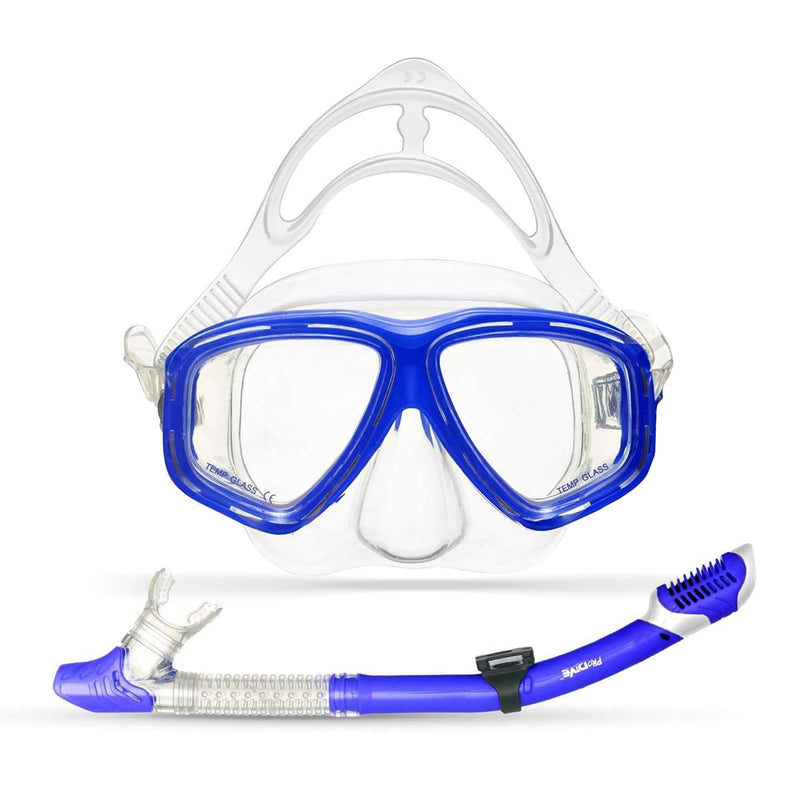 Dry top snorkel (100% no water leak) and diving mask set (shockproof).