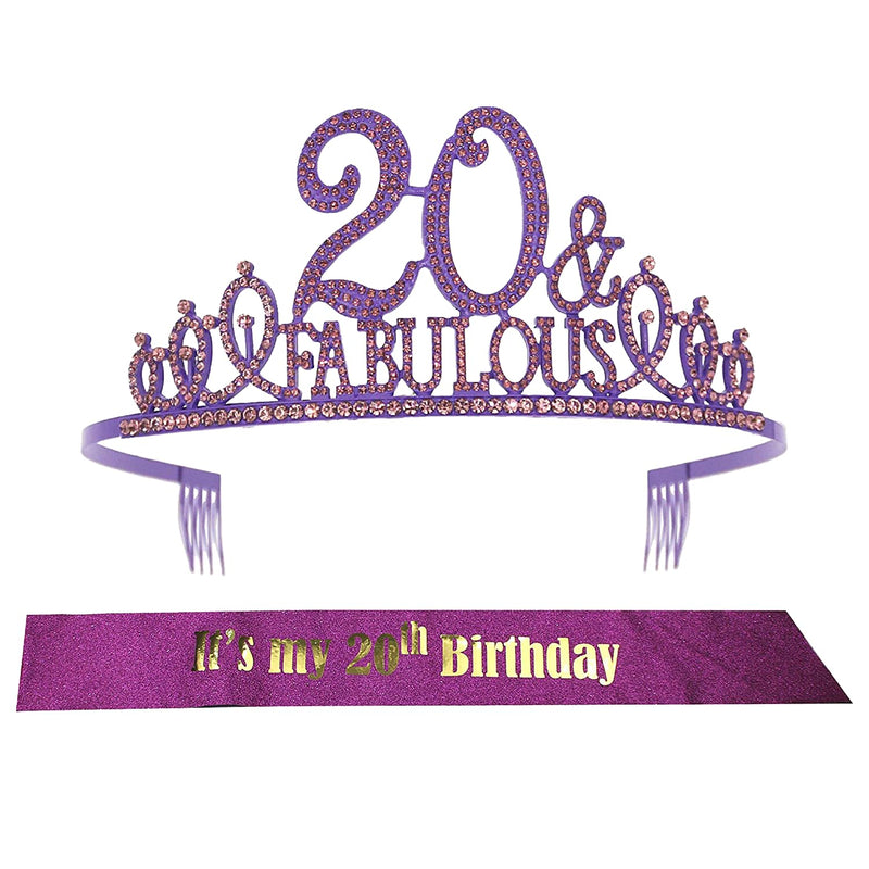 20th Birthday Sash and Tiara for Women - Fabulous Set: Glitter Sash