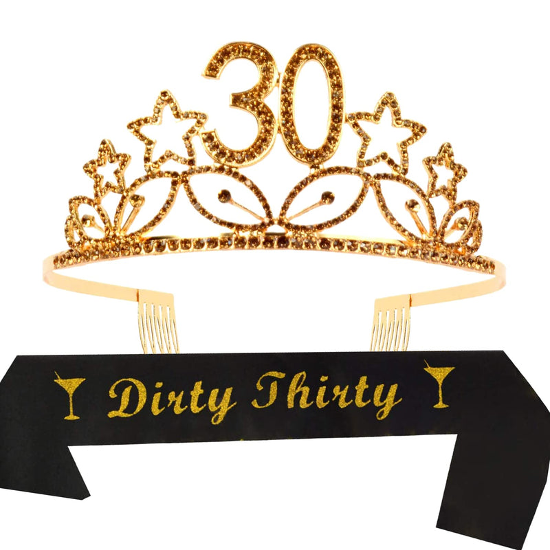 30th Birthday Sash and Tiara Set for Women - Dirty Thirty Glitter Sash - Stars