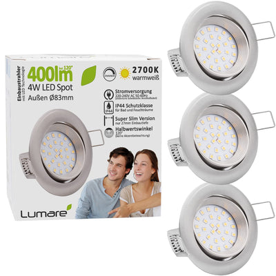 LED recessed spotlight dimmable 4w 400 lumens IP44 only 27mm extra flat installation depth