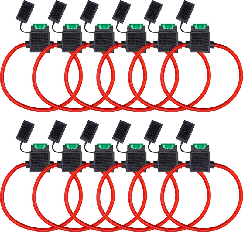 ATC Fuse Holder with 30A Fuse, 10 Gauge OFC Power Cable (12 Pack) - 10 Gauge