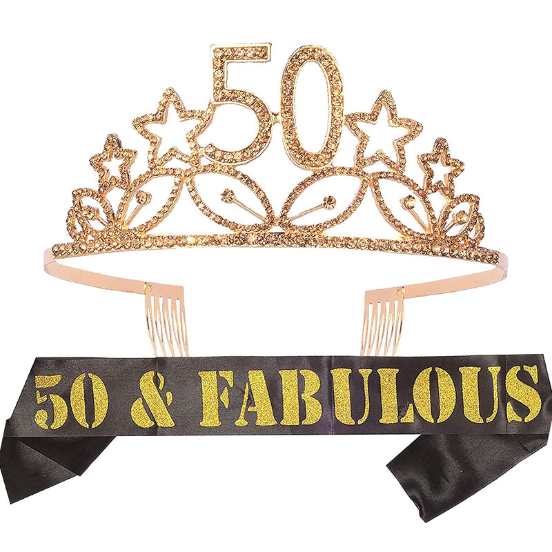 50th Birthday Gifts for Women, 50th Birthday Tiara and Sash, 50th Birthday Crown and Sash,