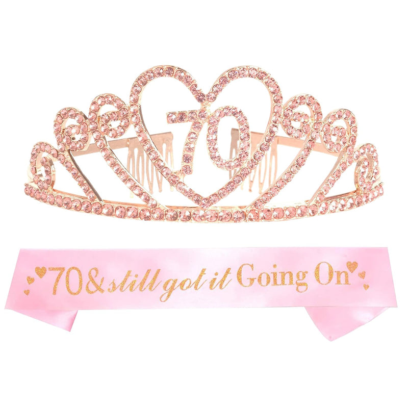 70th Birthday Sash and Tiara for Women - Fabulous Glitter Sash + Gravity