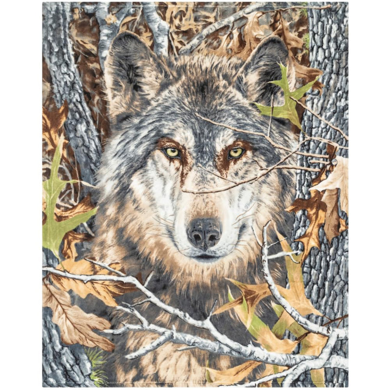 Camo Wolf Fleece Blanket for Bed 50" x 60" Woodland Fleece Throw Blanket