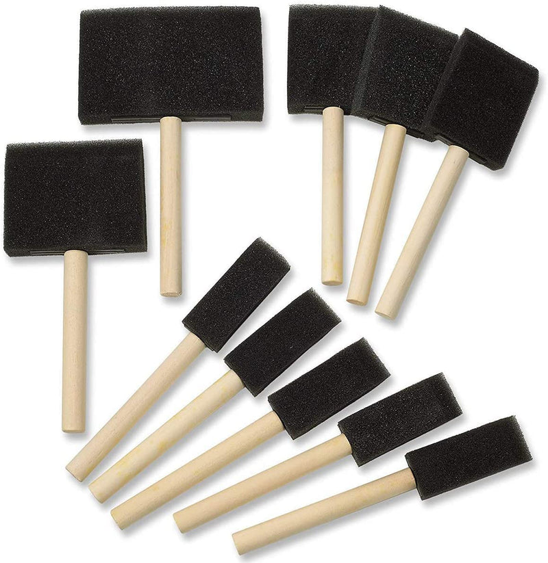 Pack of 10 - Polyfoam brushes with wooden handles - for any professional paint job