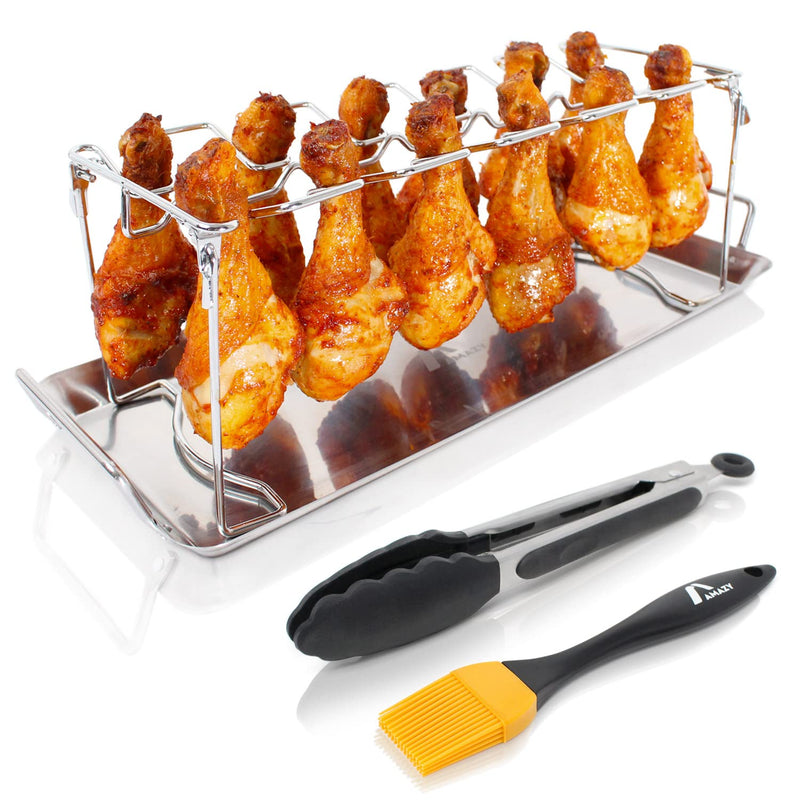 Chicken leg holder including drip tray, BBQ brush, frying tongs, high quality